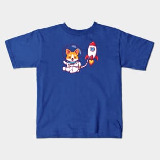 Cute Corgi Astronaut With Rocket Cartoon Vector Icon Illustration Kids T-Shirt